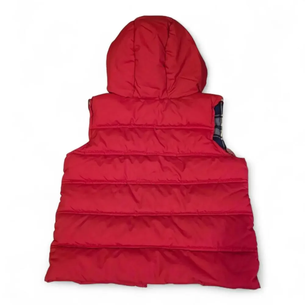 Baby Gap 2T Red Puffer Vest with Plaid Fleece Lining Zips and Real Pockets